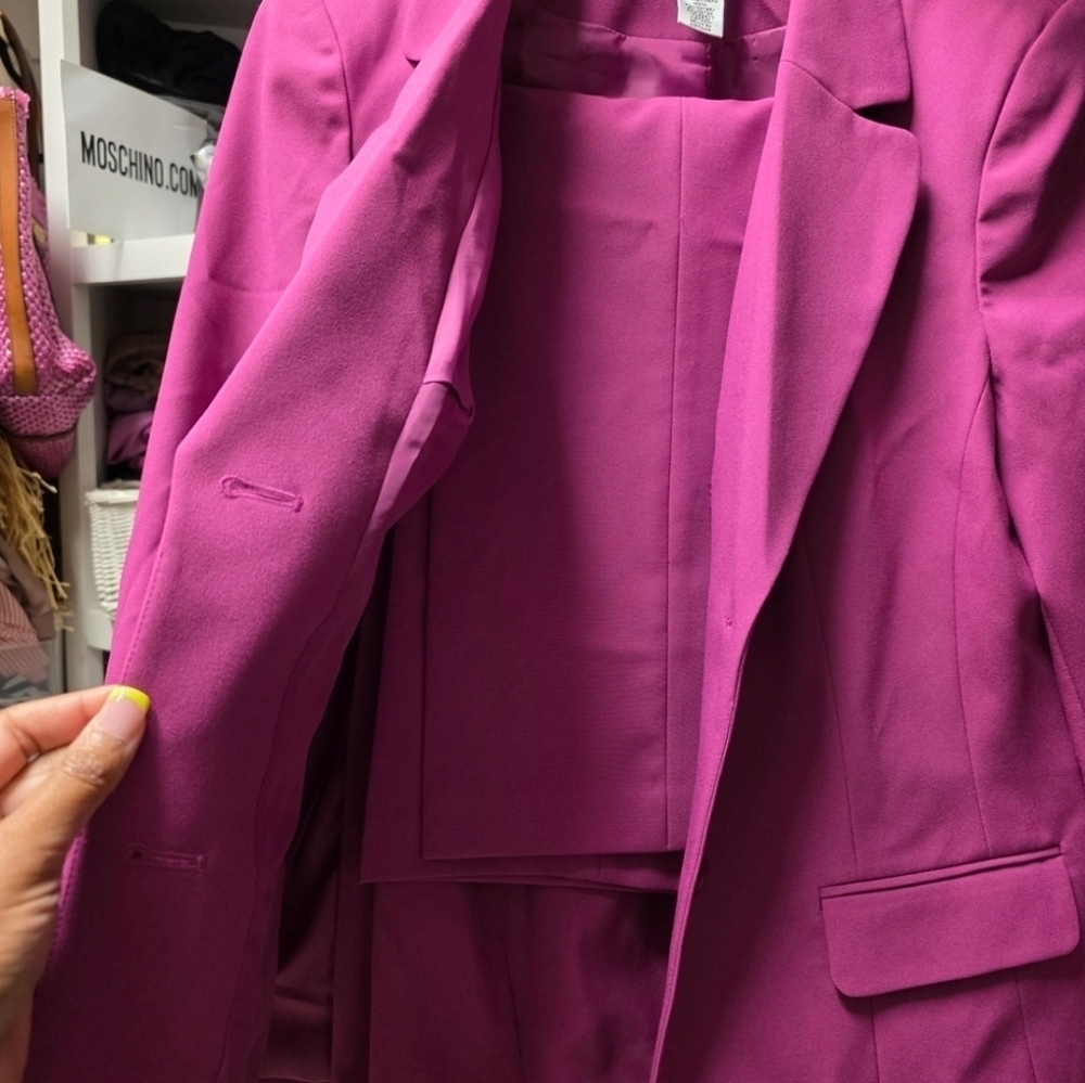 Liz Baker Vibrant Rose Pink Women's Blazer And Pants Pair Set - Picture 3 of 6